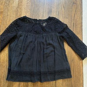 Denim & Supply Ralph Lauren Black Lace Blouse with 3/4 Length Sleeves